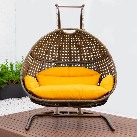 LeisureMod Wicker Hanging Double Egg Swing Chair