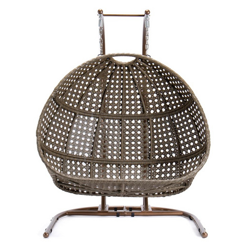 LeisureMod Wicker Hanging Double Egg Swing Chair