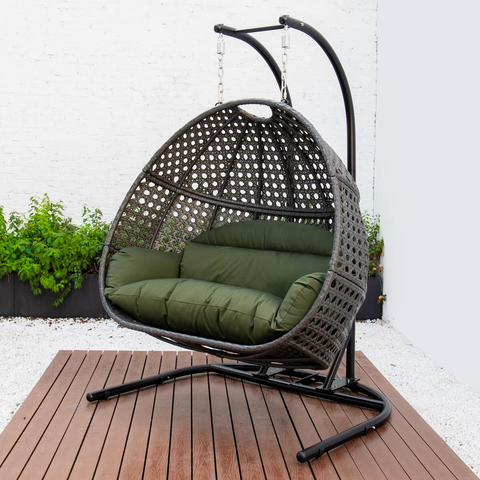 LeisureMod Wicker Hanging Double Egg Swing Chair