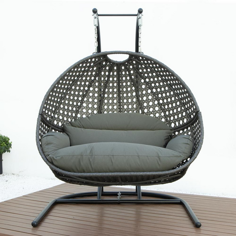 LeisureMod Wicker Hanging Double Egg Swing Chair