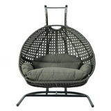 LeisureMod Wicker Hanging Double Egg Swing Chair