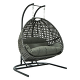 LeisureMod Wicker Hanging Double Egg Swing Chair