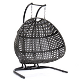 LeisureMod Wicker Hanging Double Egg Swing Chair in Dark