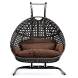 LeisureMod Wicker Hanging Double Egg Swing Chair in Dark