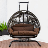 LeisureMod Wicker Hanging Double Egg Swing Chair in Dark