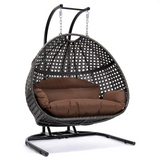 LeisureMod Wicker Hanging Double Egg Swing Chair in Dark