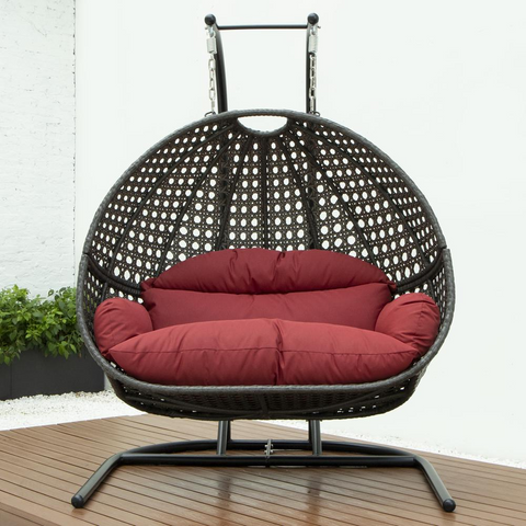 LeisureMod Wicker Hanging Double Egg Swing Chair - Outdoor