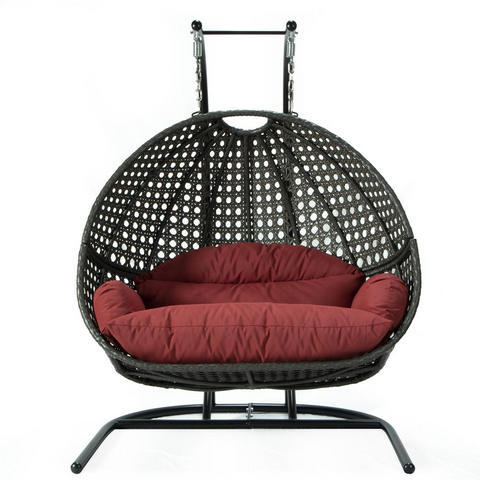 LeisureMod Wicker Hanging Double Egg Swing Chair - Outdoor