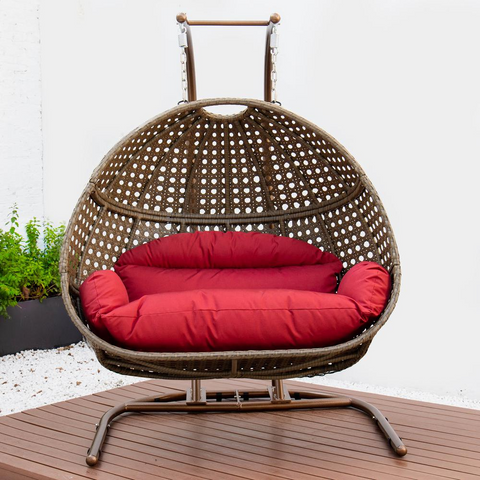 LeisureMod Wicker Hanging Double Egg Swing Chair - Outdoor