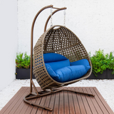 LeisureMod Wicker Hanging Double Egg Swing Chair - Outdoor