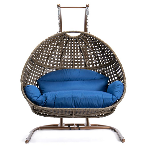 LeisureMod Wicker Hanging Double Egg Swing Chair - Outdoor