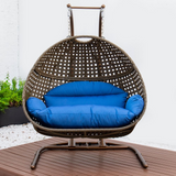 LeisureMod Wicker Hanging Double Egg Swing Chair - Outdoor