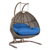 LeisureMod Wicker Hanging Double Egg Swing Chair - Outdoor