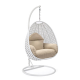 LeisureMod Wicker Hanging Egg Swing Chair Beige - Outdoor