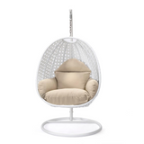 LeisureMod Wicker Hanging Egg Swing Chair Beige - Outdoor