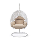 LeisureMod Wicker Hanging Egg Swing Chair Beige - Outdoor