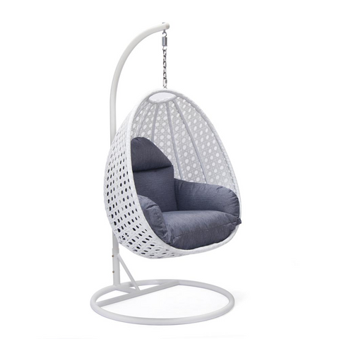 LeisureMod Wicker Hanging Egg Swing Chair Cherry - Outdoor