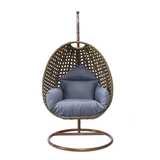 LeisureMod Wicker Hanging Egg Swing Chair in Charcoal Blue