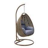 LeisureMod Wicker Hanging Egg Swing Chair in Charcoal Blue