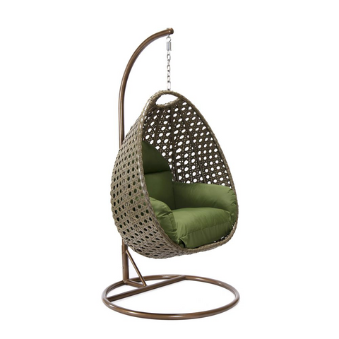 LeisureMod Wicker Hanging Egg Swing Chair in Dark Green