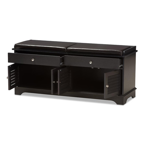 Leo Modern and Contemporary Dark Brown Wood 2-Drawer Shoe Storage Bench - WhatYouNeedSales