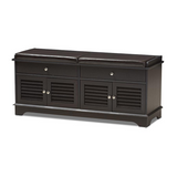 Leo Modern and Contemporary Dark Brown Wood 2-Drawer Shoe Storage Bench - WhatYouNeedSales