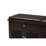 Leo Modern and Contemporary Dark Brown Wood 2-Drawer Shoe Storage Bench - WhatYouNeedSales