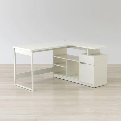 White Anderson Teak Lexi 55" L-Shaped Corner Computer Desk - PinnacleWorkspace - WhatYouNeedSales