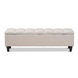 Light Blue Fabric Upholstered Dark Brown Finished Wood Storage Bench Ottoman - WhatYouNeedSales