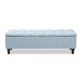 Light Blue Fabric Upholstered Dark Brown Finished Wood Storage Bench Ottoman - WhatYouNeedSales