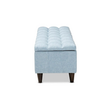 Light Blue Fabric Upholstered Dark Brown Finished Wood Storage Bench Ottoman - WhatYouNeedSales