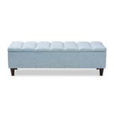 Light Blue Fabric Upholstered Dark Brown Finished Wood Storage Bench Ottoman - WhatYouNeedSales