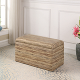 "Light Brown Wood Grain Faux Leather Storage Bench and Ottoman" - WhatYouNeedSales