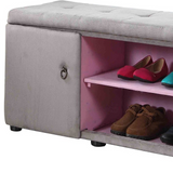 "Light Gray and Pink Tufted Shoe Storage Bench" - WhatYouNeedSales