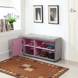 "Light Gray and Pink Tufted Shoe Storage Bench" - WhatYouNeedSales