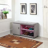 "Light Gray and Pink Tufted Shoe Storage Bench" - WhatYouNeedSales