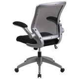 Mid-Back Black Mesh Swivel Ergonomic Task Office Chair with Gray Frame and Flip-Up Arms - WhatYouNeedSales