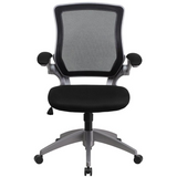 Mid-Back Black Mesh Swivel Ergonomic Task Office Chair with Gray Frame and Flip-Up Arms - WhatYouNeedSales