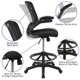 MidBack Black Mesh Ergonomic Drafting Chair with Adjustable Foot Ring and Flip-Up Arms - WhatYouNeedSales