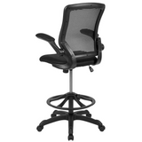 MidBack Black Mesh Ergonomic Drafting Chair with Adjustable Foot Ring and Flip-Up Arms - WhatYouNeedSales