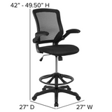 MidBack Black Mesh Ergonomic Drafting Chair with Adjustable Foot Ring and Flip-Up Arms - WhatYouNeedSales