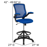 MidBack Blue Mesh Ergonomic Drafting Chair with Adjustable Foot Ring and Flip-Up Arms - WhatYouNeedSales