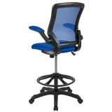 MidBack Blue Mesh Ergonomic Drafting Chair with Adjustable Foot Ring and Flip-Up Arms - WhatYouNeedSales