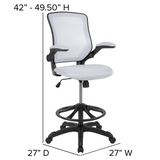 MidBack White Mesh Ergonomic Drafting Chair with Adjustable Foot Ring and Flip-Up Arms - WhatYouNeedSales