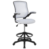 MidBack White Mesh Ergonomic Drafting Chair with Adjustable Foot Ring and Flip-Up Arms - WhatYouNeedSales