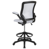 MidBack White Mesh Ergonomic Drafting Chair with Adjustable Foot Ring and Flip-Up Arms - WhatYouNeedSales