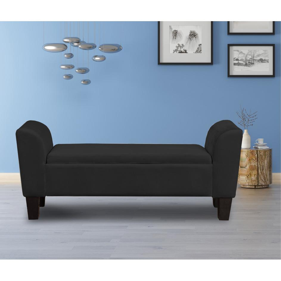 Mila Black Velvet Ottoman Bench with Storage - WhatYouNeedSales