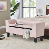 Mila Pink Velvet Ottoman Bench with Storage - WhatYouNeedSales