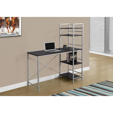 Computer Desk with Five-Tier Storage Shelves in Silver Metal - Ember Workspace - WhatYouNeedSales