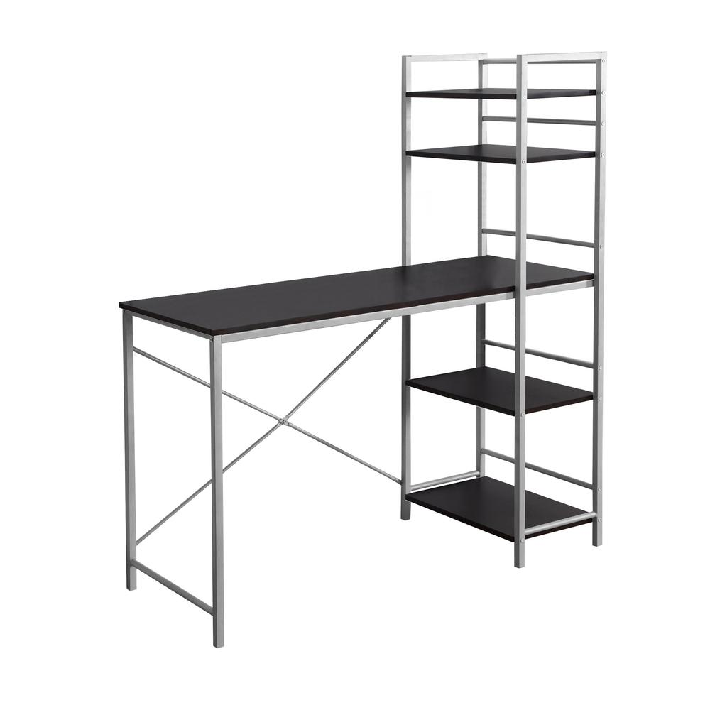 Computer Desk with Five-Tier Storage Shelves in Silver Metal - Ember Workspace - WhatYouNeedSales